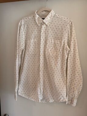 GAP White Button-Down Shirt with Tiny Navy Motif